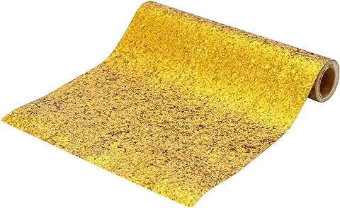 1 Unidad de Camino de Mesa Textil Oro Glitter de 0,30 x 1,5 m y Temática Tradicional. Camino de Mesa Navidad, 100% Reciclable Celebraciones y Eventos.  