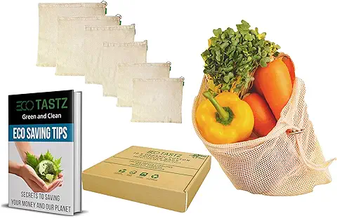 10 Bolsas Reutilizables con Cierre de Cordón, Malla de Algodón Natural Biodegradable, Costuras Cosidas, Bolsa de la Compra Lavable a Máquina para Alimentos, Transporte, Tienda, Verduras, Juguetes,  