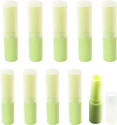 10 Paquete Envases de Labios Bálsamo de Plástico Vacío Tubos 4g Lápiz Labial de Botella Redondo para Brillos de Labios Hechos en casa DIY Rellenable con Tapa (Verde)  