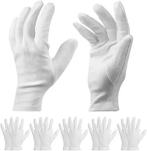 10 pares de guantes de algodón blanco – Guantes terapéuticos hidratantes cosméticos para manos secas, ecczema, belleza, monedas, joyería e inspección de plata – Unisex