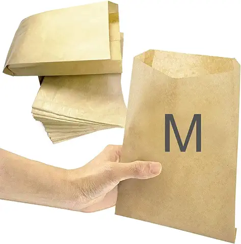 100 Bolsas Papel Kraft Medianas (25x14cm) Color Marron. Bolsita Regalo boda Comunion Cumpleaños Chuches pan Bocadillo Sandwich Bolleria Galletas Fruta Merienda Almuerzo (Mediano 100 uds)  