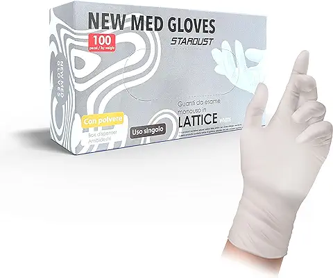100 Guantes de Látex Talla M con Polvo, Hipoalergénicos, Certificados CE | Guantes de Alimentos Guantes Médicos Desechables (100 m)  