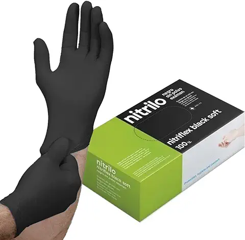 100 Guantes Nitrilo Desechables Talla M, Guantes Nitrilo Negro, Guantes Sin Polvo, Guantes Negros (LATEX FREE) Certificados CE Conforme a la Norma EN455 Guantes de Alimentos (Talla M, Negro)  
