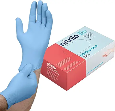 100 Guantes Nitrilo Desechables Talla M (Pack 100 Uds), Guantes Nitrilo Azul, (LATEX FREE) Certificados CE Conforme a la Norma EN455 Guantes de Alimentos (Talla M, Azul)  