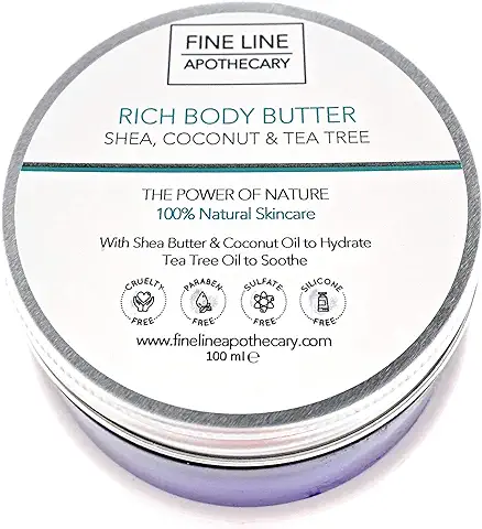 100% Natural MANTECA para el CUERPO - MANTECA DE KARITÉ, ACEITE DE COCO Y ÀRBOL DE TÈ - 100 ml por Fine Line Apothecary. 3 Ingredientes Naturales. Hidrata Piel y Cabello. Fortalece Uñas. Alivia Picor.  
