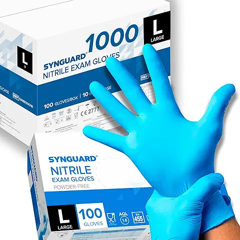 1000 Guantes de Nitrilo sin Polvo, sin Látex, Hipoalergénicos, Certificados CE Según EN455, Guantes Médicos Desechables (Talla L)  
