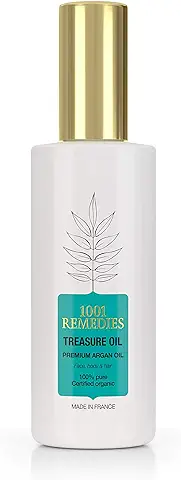 1001 Remedies Aceite de Argan Puro 100% Rico en Vitamina E Natural - Aceite de Argan Certificado Orgánico Hidratante para el Pelo, Piel, Cuticulas Secas y Anti Estrias - Vegano y Prensado Frío  