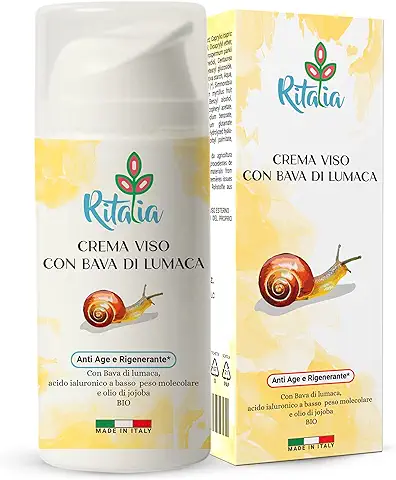 100ml CREMA HIDRATANTE FACIAL BIO con BABA DE CARACOL al 75% y ACIDO HIALURONICO PURO Ritalia® Ingredientes Antiarrugas, Antiedad y Antimanchas para cara y Contorno Ojos MUJER HOMBRE  