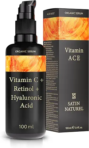 100ml Serum Facial Vitamina C & E + Acido Hialuronico + Retinol puro para la cara ORGANICO - Contorno de Ojos y Piel (Cara) – Antiarrugas, Hidratacion - Crema Antimanchas Mujer - Satin Naturel  