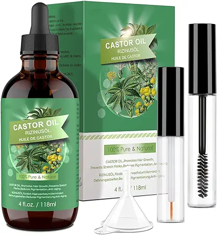118 ML de Aceite de Ricino 100% Puro Prensado en Frío Estimula el Crecimiento del Cabello, las Pestañas y las Cejas, la Barba, las Uñas, el Cuerpo y el Rostro  