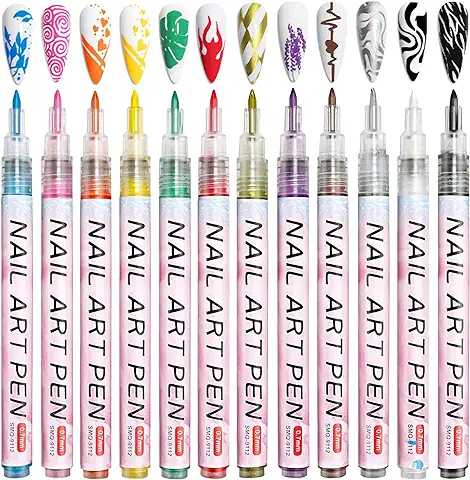 12 Colores Bolígrafo de Uñas, Owelth Nail Art Point Grafiti Pen Set, Pen Manicure Bolígrafo para Dibujar para DIY Dotting, Rotulador Uñas Herramientas de Manicura Regalo para Halloween Navidad  