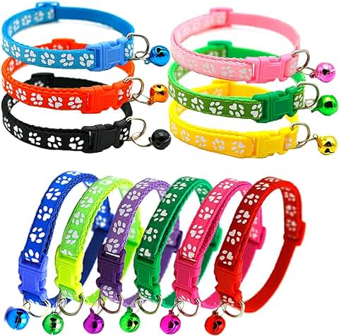 12 Piezas Collares para Gatos con Cascabel, Collares Gatos con Hebilla Seguro, Collar Gato Reflectante Ajustable, Collares Identificación Animales, Collares de Gato de Colores, para Gatos y Cachorros  