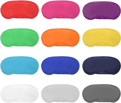 12 Piezas de Máscara de Ojos de Multicolor Cubierta Antifaz de Peso Ligero con Almohadilla de Nariz y Correa Elástica para Niños Mujeres Hombres, 12 Colores  