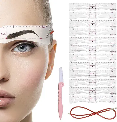 12 Piezas Kit Moldeador Plantilla De Cejas, Moldeador Plantilla De Cejas Incluye 12 Pares Plantilla De Cejas Reutilizable, 1 Correas Y 1 Cuchilla Cejas，Herramientas De Maquillaje DIY