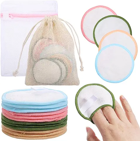 12 Toallitas Desmaquillante Lavables, Almohadillas Desmaquillantes de Fibra de Bambú, Disco Desmaquillante Lavable de Algodón Reutilizable, con Bolsa de Lavandería y Bolsa de Almacenamiento  
