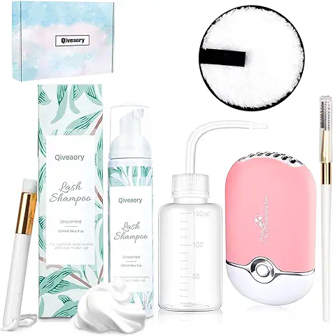 120ml/4.04fl.oz Limpiador de Pestañas Champú de Extensión Lash USB Ventilador Rímel Cepillo con Gorra Almohadilla Desmaquillante Reutilizable Cepillo de Champú Lavado Botella (Original)  