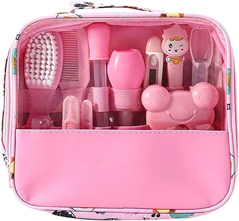 13 Unids Bolsa de Cuidado de la Salud Bebé Higiene Diaria de Uña Clipper Tijeras Cepillo Peine Peine Cuidado de Manicura (Rosado)  