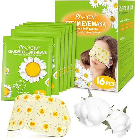 16 Paquetes de Mascarilla de Vapor para ojos Secos, Fatiga para Dormir, Círculos Oscuros Hinchados, Compresa Autocalentada, Máscara de ojos para Dormir Caliente, Desechable (manzanilla)  