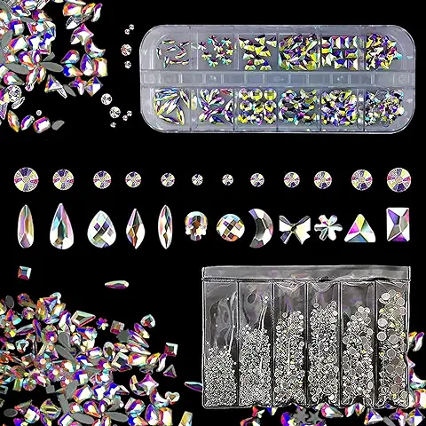 1848 Piezas Glitter Pedrería para Uñas Cristales,accesorios de arte de Uñas y Piedras,Diamantes de Imitación Transparente para Nail Art y Decoración DIY  