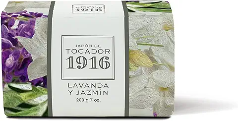 1916 - Lavanda y Jazmín 200 gr, Jabón Natural, Piel Limpia y Perfumada, Jabón en Pastilla, Método Tradicional, Jabón de Manos y Facial, Flor y Fruta Mediterránea, Fragancia Deliciosa  