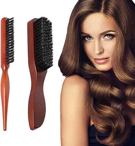 2 Cepillos de Cerdas de Jabalí, Cerdas Naturales Suaves, Grandes y Pequeños, para Peinar el Cabello y la Barba  