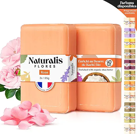 2 Jabones Ecológicos de Rosa y Karité - 250g - Hidrata, Suaviza y Regenera la piel - Tonifica y Previene : El Envejecimiento Prematuro de la piel - Hecho en Provenza - Jabón Sólido Artesanal Natural  