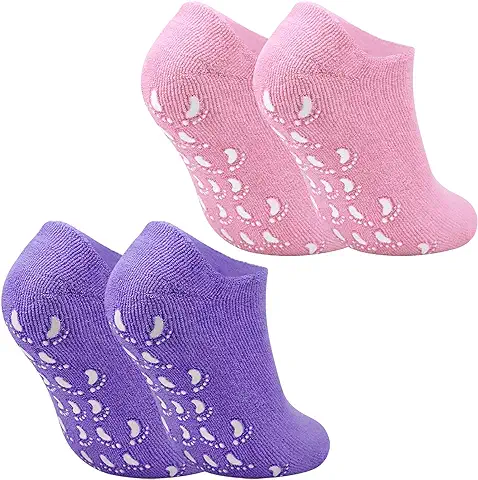 2 Pares Calcetines Hidratantes, Calcetines de Gel Hidratante, Forro de Gel con Aceites Esenciales y Vitaminas, SPA Cuidado de Pies para Reparar y Suavizar las Pieles Secas(Morado y Rosa)  