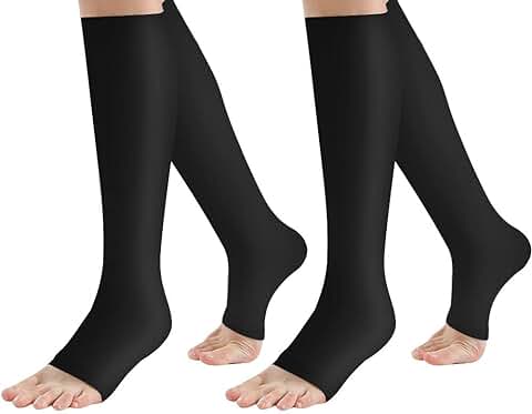 2 Pares de Calcetines de Compresión para Fascitis Plantar, Calcetines con Soporte para el Arco, Calcetines para Pies, Protección de la Piel, Medias de alto Soporte para Hombres y Mujeres (XXL, Black)  