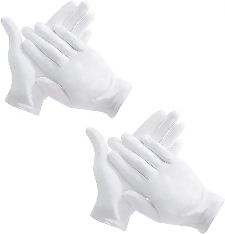 2 Pares Guantes Blancos de Algodón, Guantes Hidratantes, Cómodo y Ttranspirable Guantes de Algodon para el Cuidado de la Piel, Inspección de Joyas, Buscar, Trabajo Diario,Reparación de Autos.  