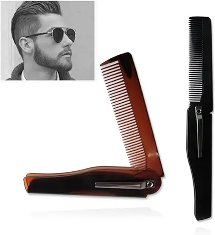 2 Pcs Peine Plegable,Peine Plegable para Hombres,Peine de Bolsillo Plegable,Para Peinar y Peinar Diariamente El Cabello, La Barba O El Bigote (Negro, CastañO)  