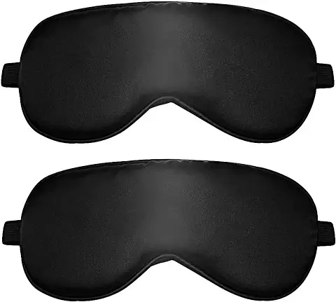 2 Piezas Antifaz para Dormir, Mascara de Dormir de Seda Ultrasuave Antifaces para Dormir con Correa Elástica Ajustable, Mascara de Dormir Ojos para Hombre, Mujer y Niños(Negro)  