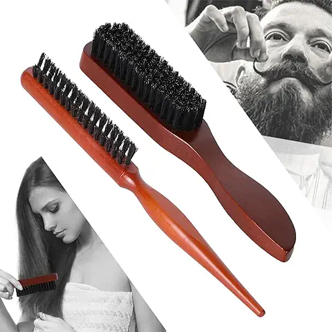 2 Piezas Cepillo de Cerdas Naturales, Cepillo para Barba, Peine de Cerdas de Jabalí Natural,Peinado de Barba,Cepillo de Cola Profesional Peine de Salón para Cabello Reduciendo la Rotura del Cabello  