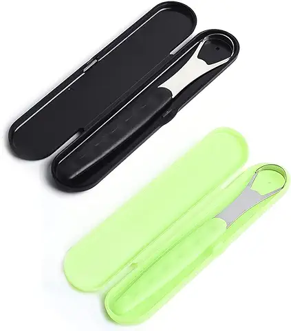 2 Piezas De Limpiador De Lengua Bucal, Weddhuis Raspador Lengua Para Tongue Scraper Adultos y Niños Reduce El Mal Aliento Con El Estuche De Viaje Oral Para Hombres y Mujeres, Negro y Verde  