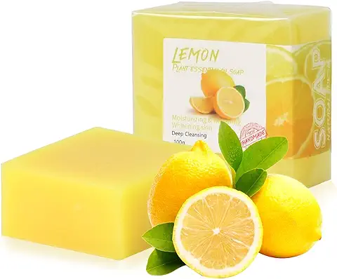 2 Piezas Jabón de Limón, Jabón Artesanal Natural, Jabon Pastilla 100g, Jabon Sólido para Piel, Cabello, Cuerpo, Rostro, Jabón de Limón para Baño, Ducha, Lavado  
