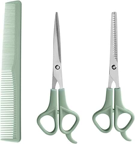 2 Piezas Kit de Tijeras Profesionales para el Cuidado de Perros Tijeras para el Cuidado de Mascotas y Gatos, Punta Redonda (tijeras Planas y de Adelgazamiento), Peluquería y Bricolaje con 1 Peine  