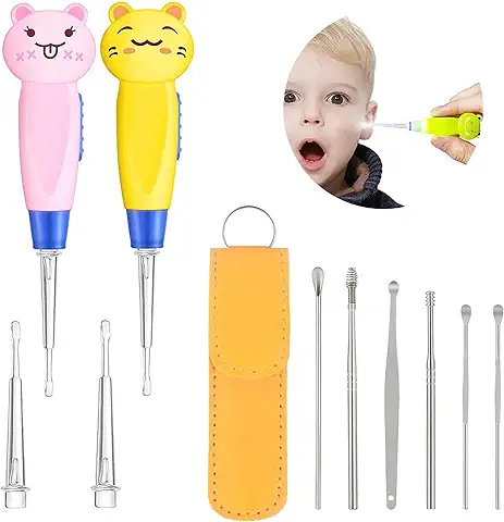 2 Piezas Limpiador Orejass con Luz LED+ 6 Piezas Limpiador de Oídos, Herramientas de Limpieza de Oídos, Kit de Limpieza para Oídos, Juego de Limpieza de Oídos, Ear Wax Removal  