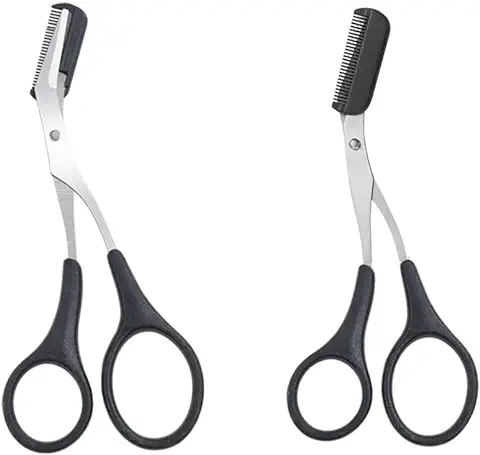 2 Tijeras Recortadoras de Cejas Negras con Peine, Cómodos Agarres para los Dedos, Tijeras de Corte para Moldear Cejas, Herramienta de Depilación para Adultos Unisex Principiantes de Maquillaje  