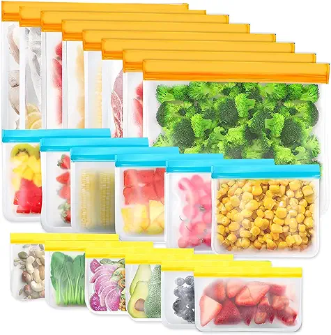 20 Piezas Bolsas de Almacenamiento Reutilizables, Silicona sin BPA, Ziplock Snack, Bolsas de Alimentos Ecológicas e Impermeables para Frutas, Almuerzos, Viajes  
