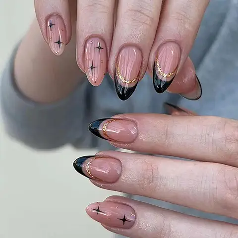 24 Piezas Uñas Postizas Cortas Cuadradas Francesas Brillantes Presione En Uñas de Cobertura Completa Adhesivas Acrílico Natural Uñas Falsas con Diseños para Mujeres y Niñas (B)  