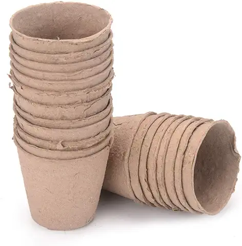 25 Macetas de Fibra Biodegradables de 8 cm, para Plantas de Jardín, Vivero, Macetas de Papel Biodegradables, Biológicas y Respetuosas con el Medio Ambiente  