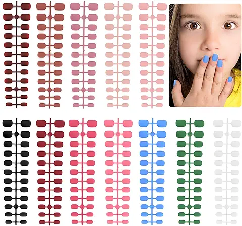 288 Piezas de Uñas Postizas Cortas para Niños, EBANKU Cuadradas Mate Uñas Postizas Redondas de Cobertura Completa, 12 Colores Puntas de Uñas Artificiales Decoración de Uñas para Niñas  
