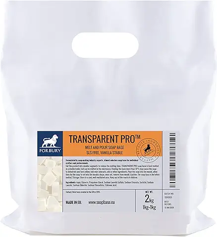 2kg (1kg + 1kg) Base Jabón de Glicerina Transparente sin SLS, Forbury Direct Super Clear Soap Base  