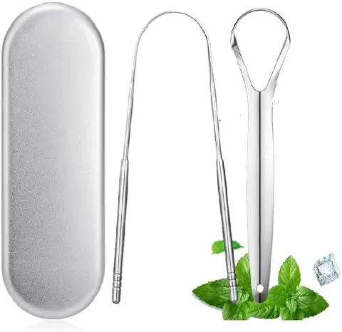 2u Limpiador Lengua Acero Inox. y 1 Estuche Parar Guardar. Elimina Mal Aliento. Propiedades Antibacterianas. Recomendado por Dentistas. Raspador Lengua Limpieza Bucal,reciclable,limpieza Fácil.  