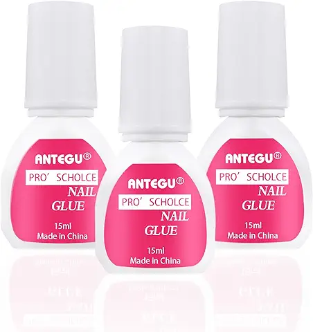 3 Botellas de Pegamento Uñas Postizas, Super Fuerte Pegamento Uñas Postizas Con Pincel, con Secado Instantáneo para Tips Uña, Calidad de Salón, 15ml  