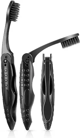 3 Piezas Cepillos de Dientes Plegables de Viaje Negros para Viajar y Acampar Cepillo de Dientes de Carbón Portátil con Cerdas Medianas Suaves para Escuela,Cepillo de Dientes de Viaje Plegable  
