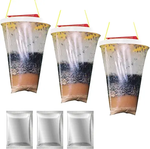 3 Piezas Trampas para Atrapar Antimoscas Exterior, Trampas para Moscas con Alimentos, Trampa Cazainsectos Ecologica Moscas Trampa para Moscas Desechable al Aire ​Libre, Jardin, para Granjas  