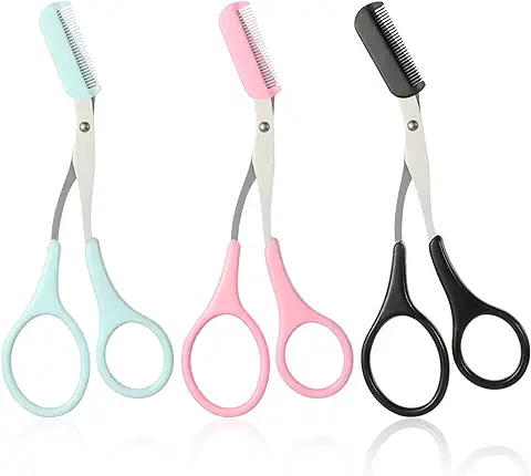 3 Tijeras de Corte de Moldeado de Cejas Tijera para Recortar Cejas con Peine Agarre de Dedos con Peine de Cejas Antideslizante Accesorio de Belleza de Depilación para Mujer, Rosa Azul Negro  