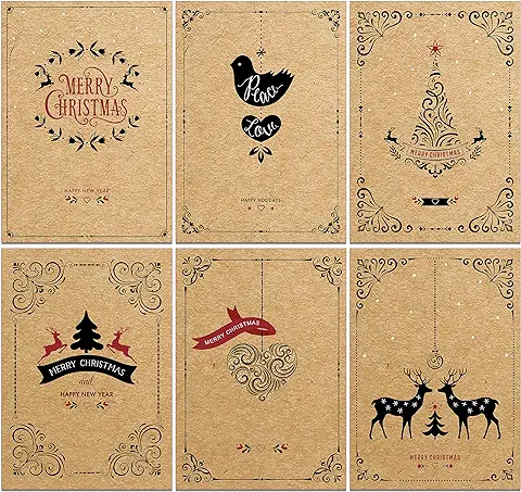 36 Tarjetas de Navidad Recicladas, Ecológicas, Contemporáneas de Color Kraft Marrón  