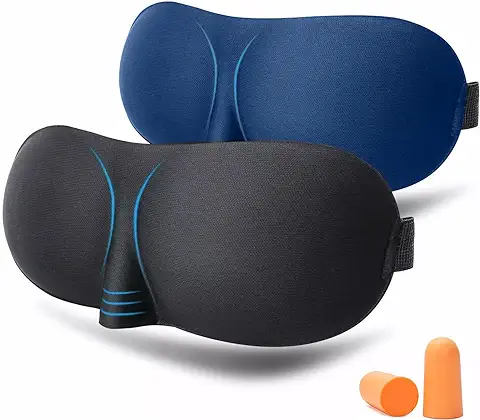 3D Antifaz para Dormir 2 Piezas Máscara de ojos para Dormir Noche Con Tapones para los Oídos Adecuada para su uso Durante los Viajes en Avión, en Casa, en Hoteles y Durante las Siestas por Turnos  