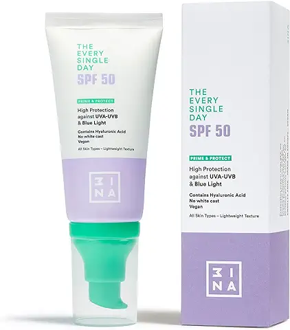 3INA MAKEUP - The Every Single Day SPF50 - Protector Solar Facial con Ácido Hialurónico - Crema Alta Protección a los Rayos UVA-UVB y la Luz Azul - Vegan - Cruelty Free  